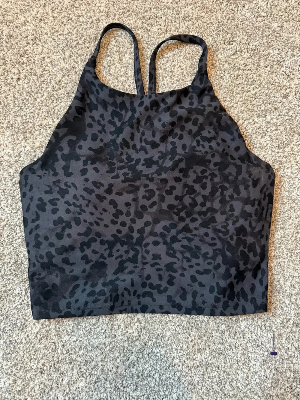 Old Navy Black Charcoal Animal Print High Neck Racerback Crop Top